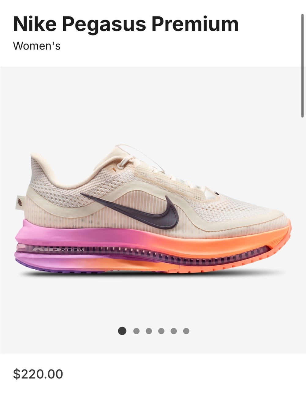 Nike Women’s Pegasus Premium Chalk with Pink-Orange Gradient Sole
